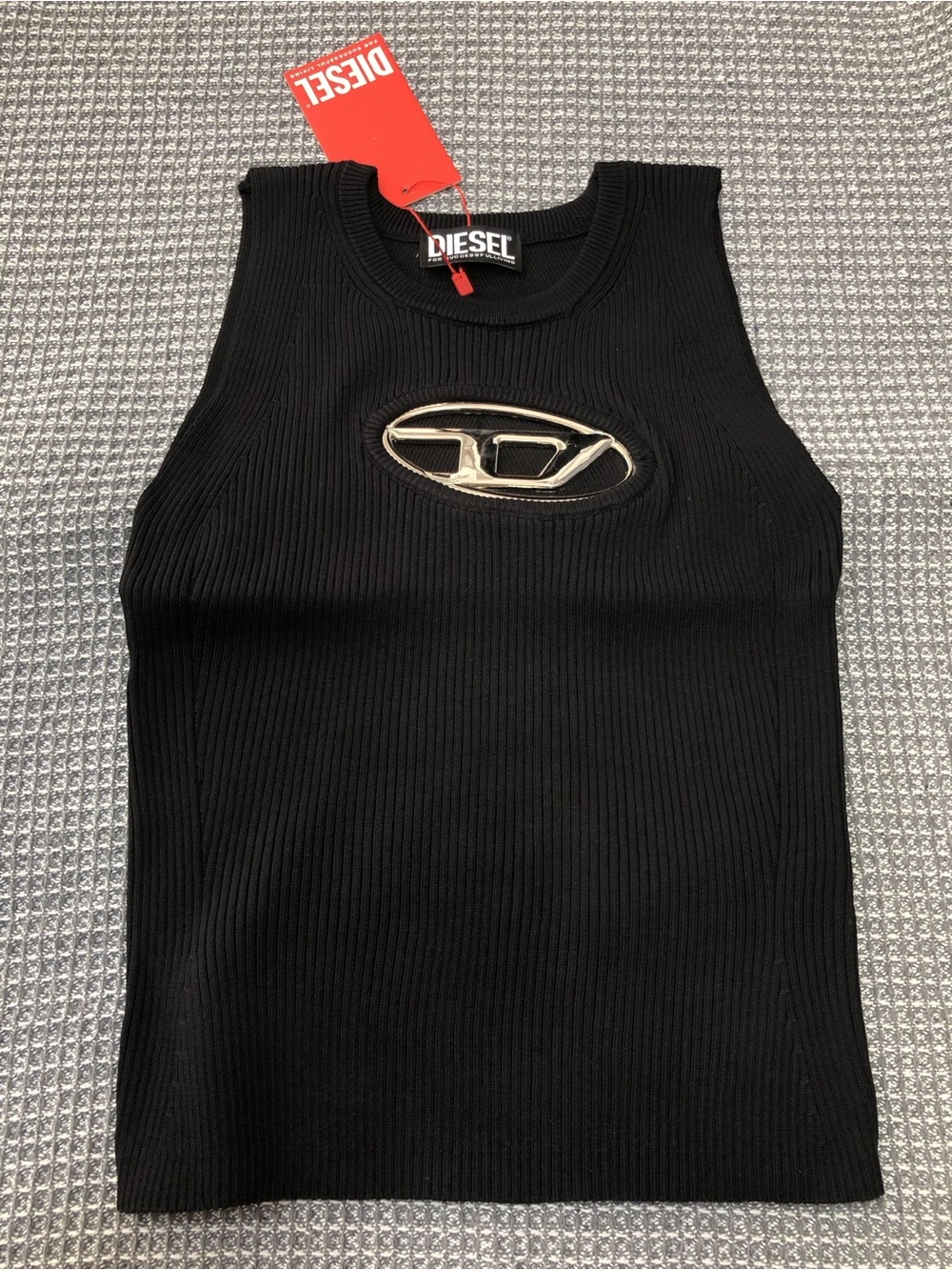 Diesel Black Ribbed Tank with Metallic Logo Cutout